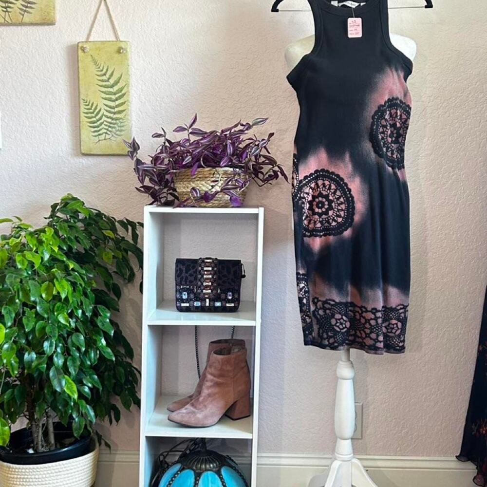 Bohemian black dress hand dyed